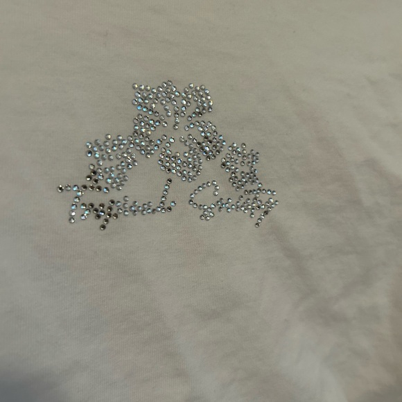 White Rhinestoned Off The Shoulder Cropped Baby T-Shirt - Picture 2 of 4